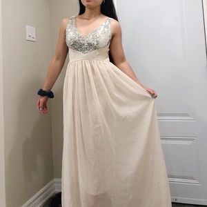 Sequin Flow-y Cream Prom Dress